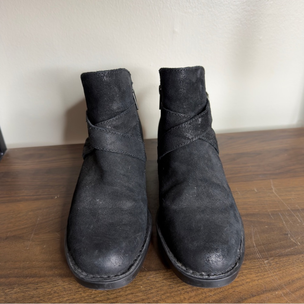 Women's Black Suede Ankle Boots with Buckle - Picture 4 of 6